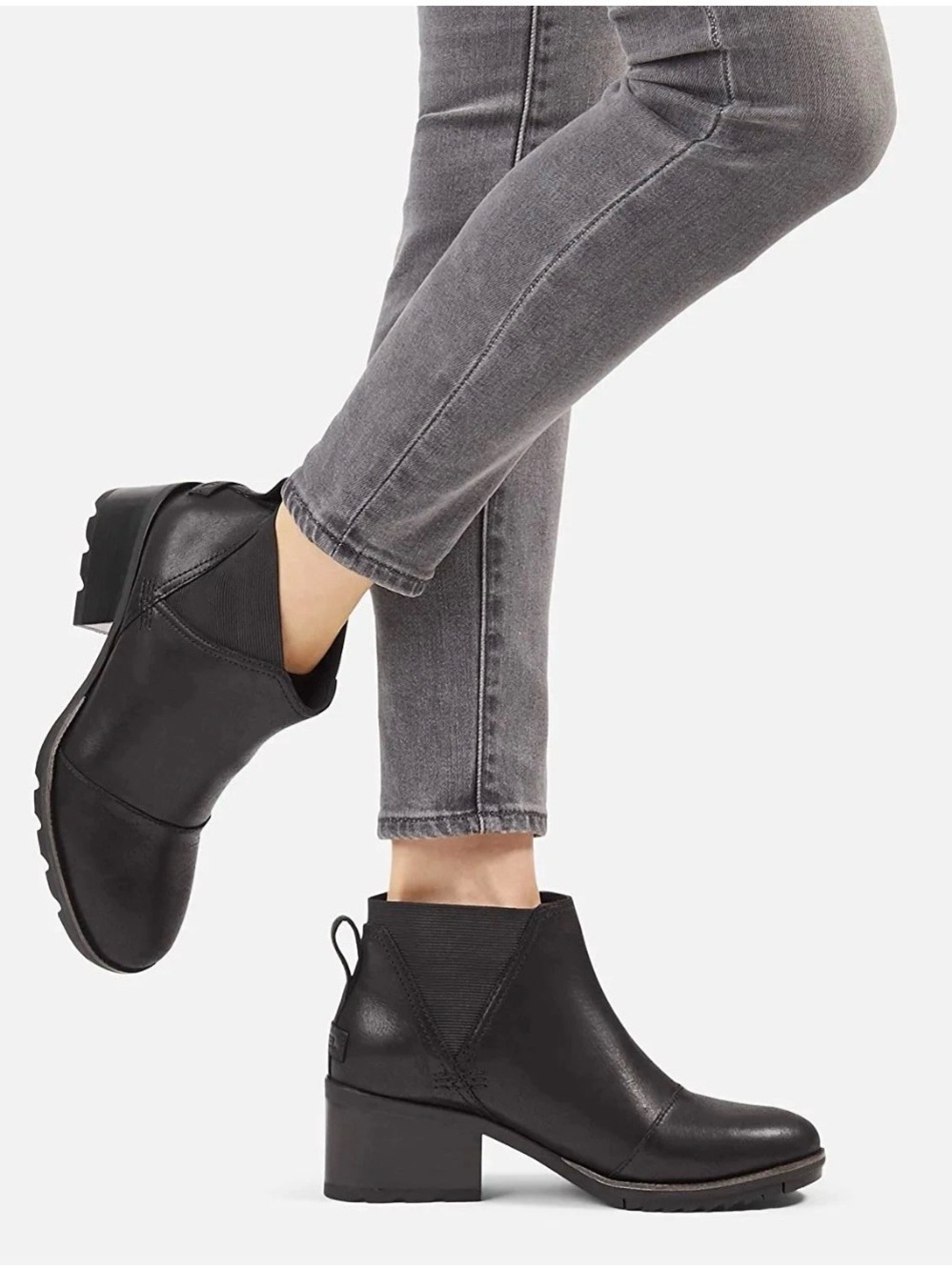 Sorel Size 10 Cate Chelsea Edgy Women's Black Leather Heeled Ankle Booties
